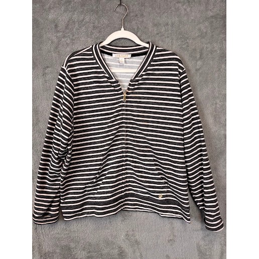 Life Worx Gloria Vanderbilt Womens Xl Striped Full Zip Sweatshirt Charcoal Grey